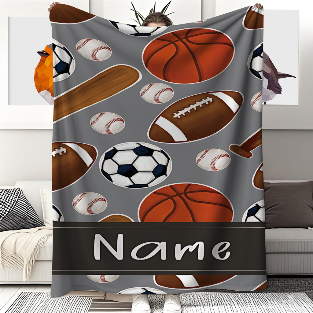 Sports Equipment With Names - 1 Adı özelleştirilebilir gri renkli battaniye,